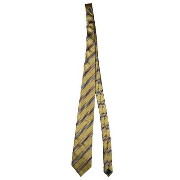 Jon VanDyk Men's Gold Regimental Striped Blue Red Classic Polyester Necktie - Picture 7 of 7